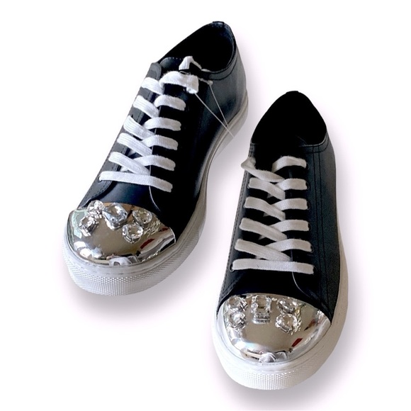 CAPE ROBBIN Black Jeweled Low Cut Sneakers Silver Cap Toe Size 11 …NWOT - Picture 6 of 14